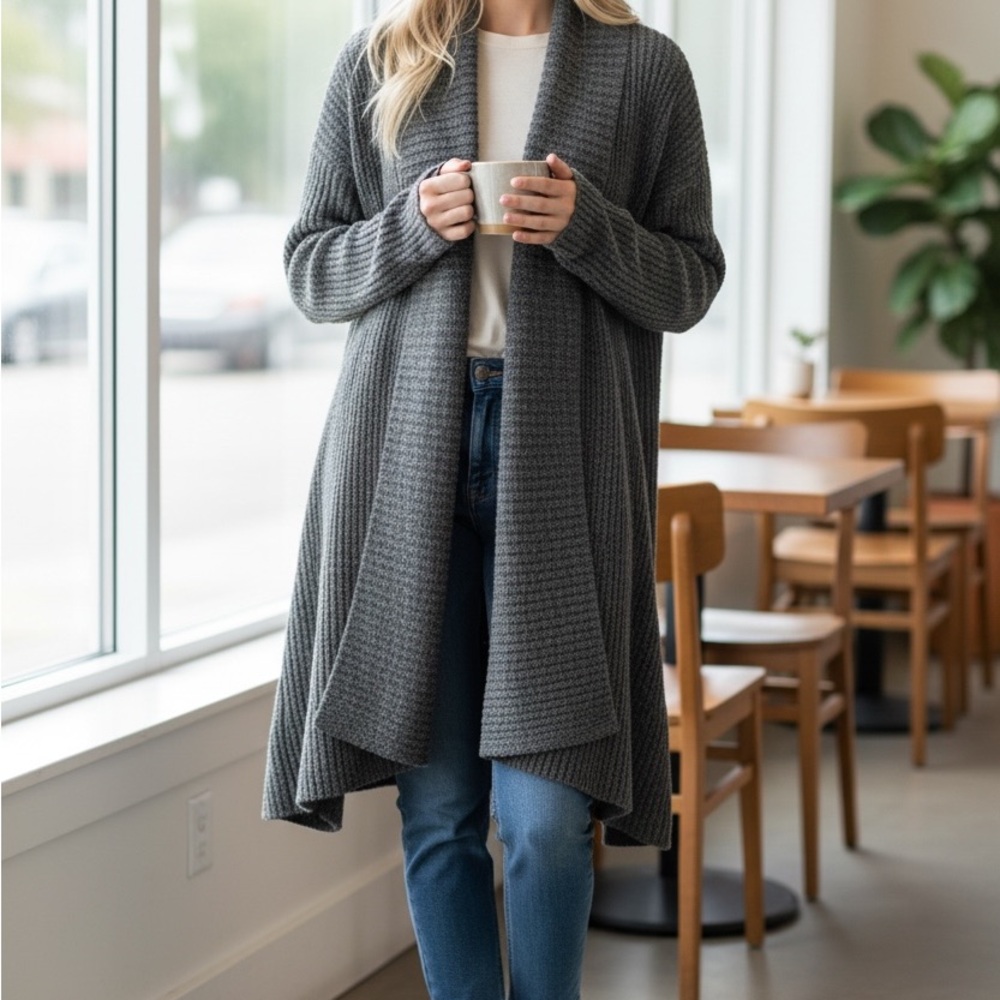 Barefoot Dreams CozyChic Lite® Montecito Cardi in Heathered Loden-Carbon